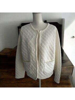 J CREW Cream Off White Quilted Jacket Size Large